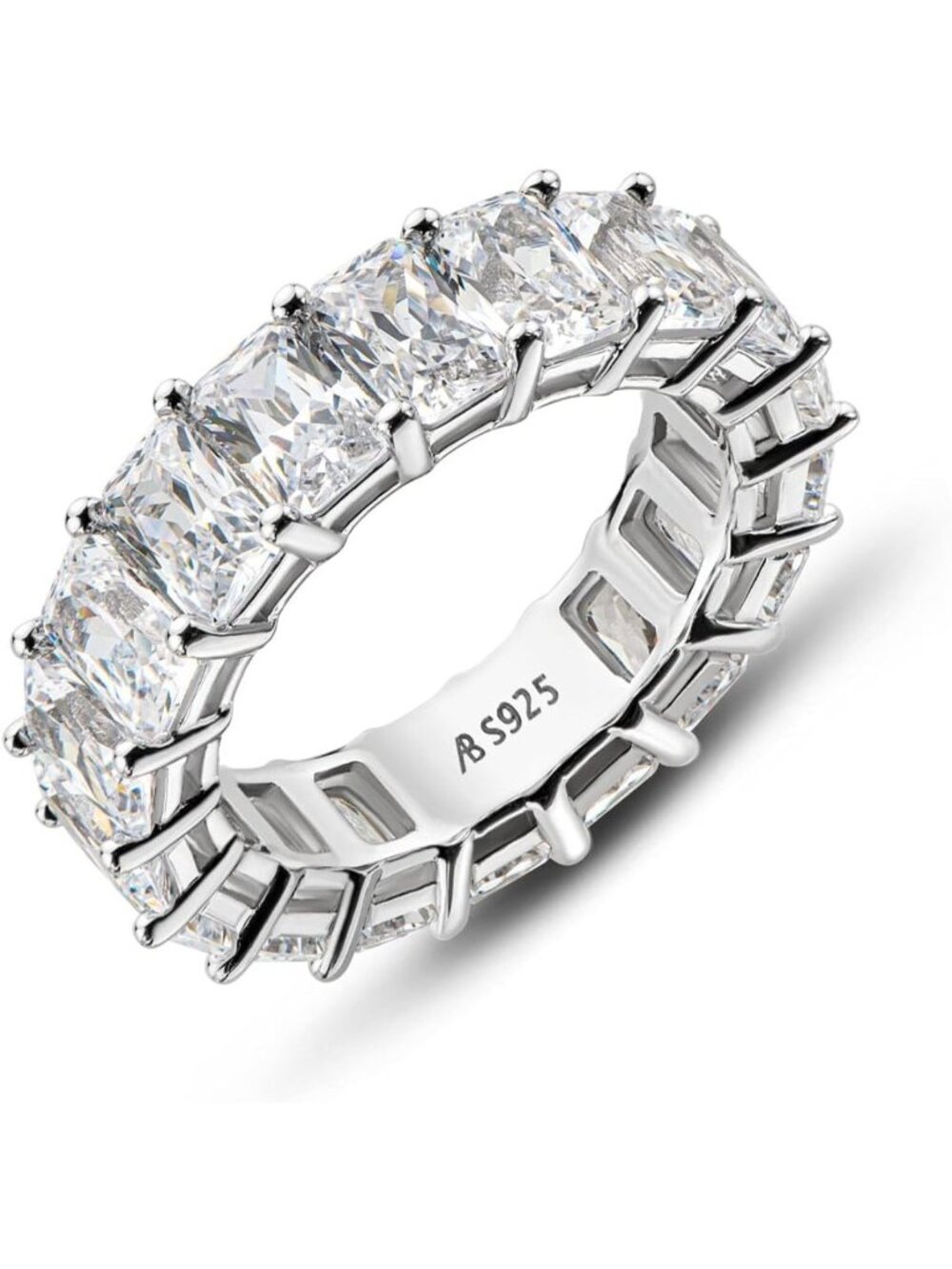 925 Sterling Silver Eternity Ring for Women, Emerald & CZ Stackable Wedding Band